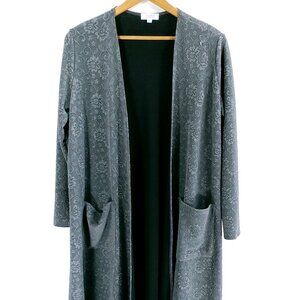 LuLaRoe Sarah Open Front Long Cardigan Women's Small Gray Floral Paisley Design
